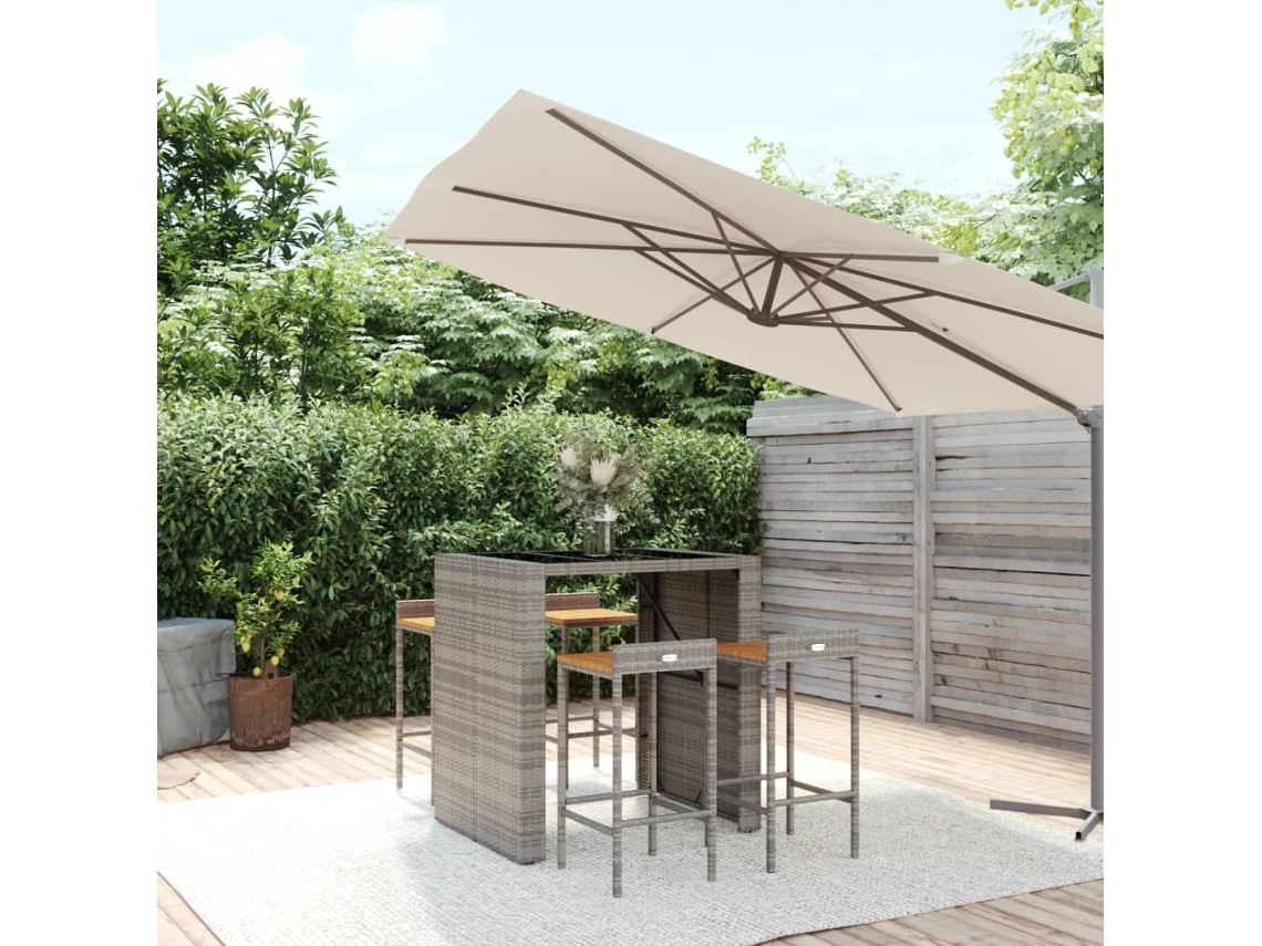 Vidaxl 5 Pcs Conjunto De Bar P/ Jardim Vime Pe/acácia Maciça Cinzento