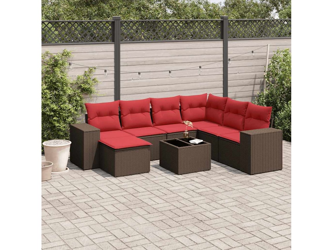 Vidaxl Conjunto De Sofá De Jardim Com 8 Peças E Almofadas Em Rattan Sintético Marrom