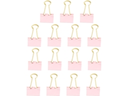 Pasta organizadora Kallory rosa de metal com 15 pinos, ideal para mesa de trabalho e escola, para anotações e documentos.