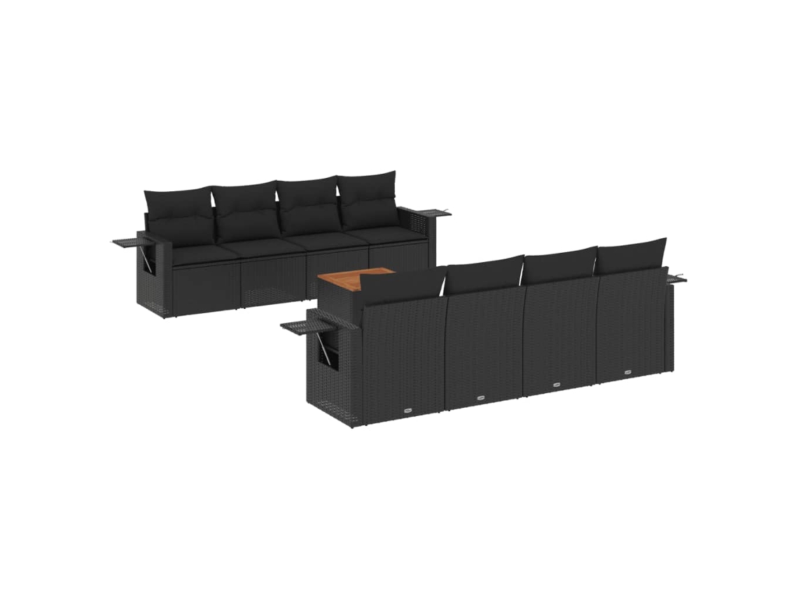 Maison Exclusive - 9 Pcs Conjunto De Sofás P/ Jardim C/ Almofadões Vime Pe Preto