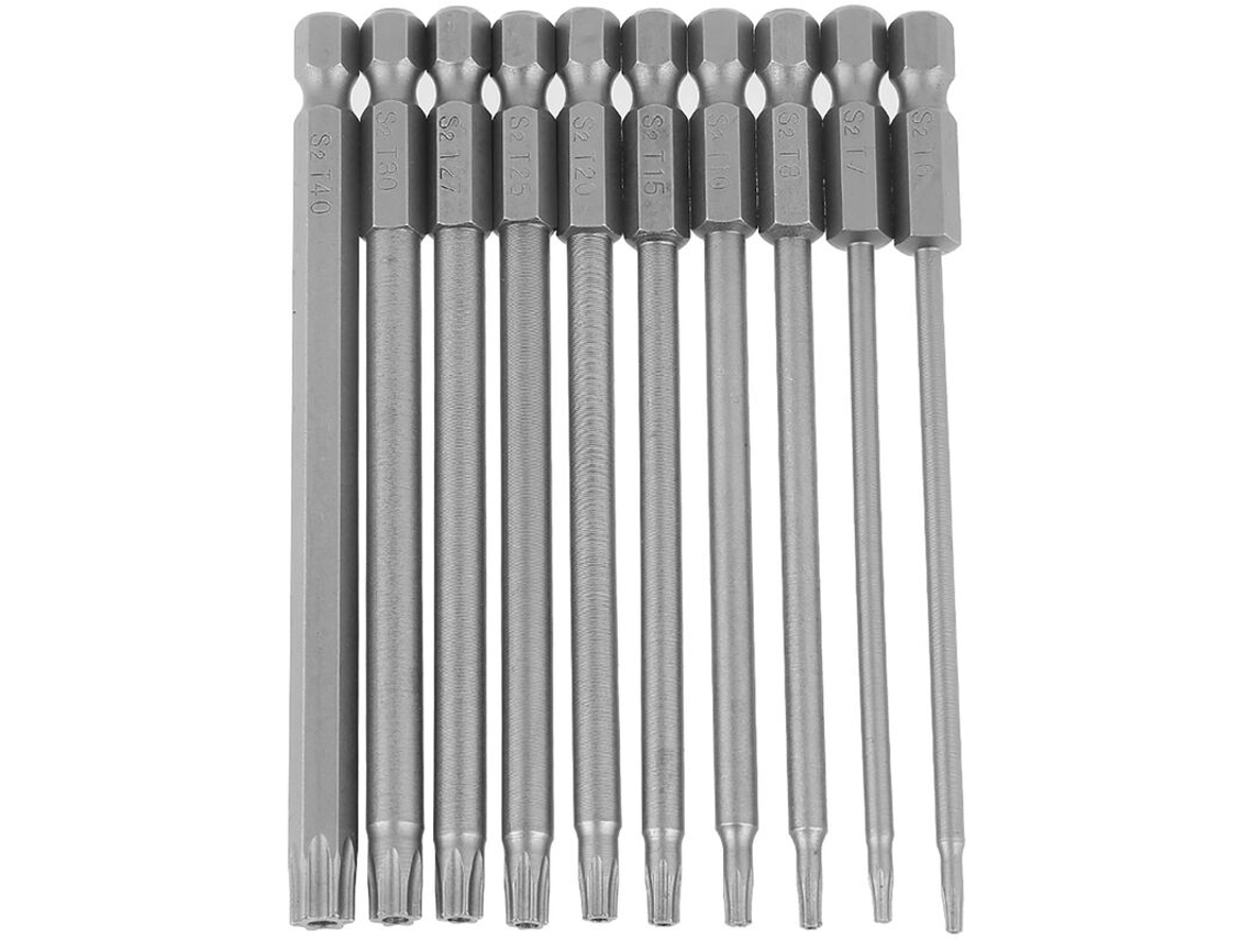 Conjunto De 10 Pontas Chave Fenda Phillips 100 Mm (1/4") Com Encaixe Hexagonal Em Aço S2 -aquaforge