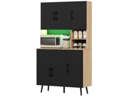 Despensa com luzes led rgb, preto e carvalho, 100x40x176 cm com 6 portas, 2 gavetas, bancada, furo de cabo | S/MARCA