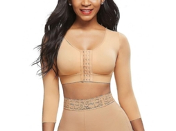 2026 shapewear para Mulher com Manga 3/4, Fecho Frontal, Suporte Compressivo e Corretor de Postura Pós cirúrgico