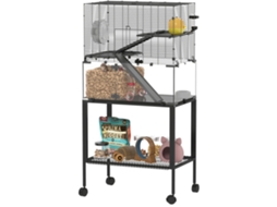Gaiola 3 Níveis para Hamster, com Cabana, Plataforma, Aço e Plástico, Preto | S/MARCA