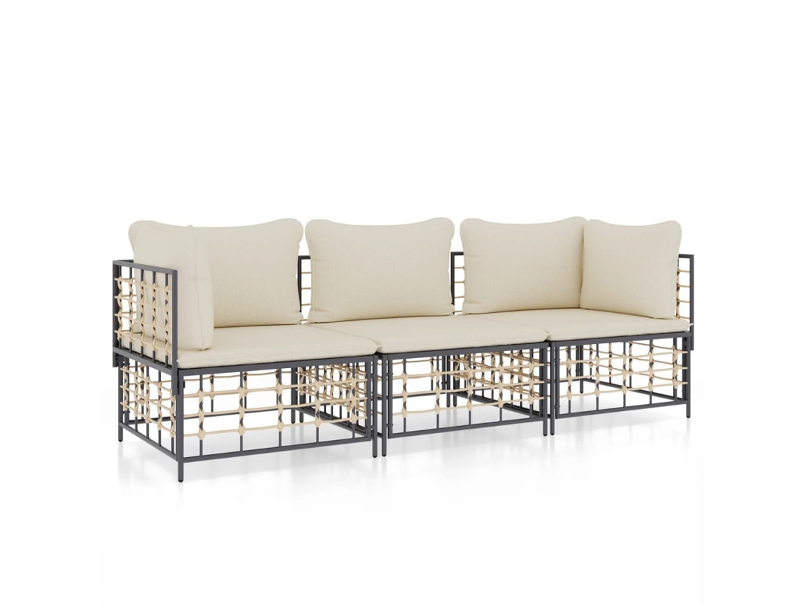 Maison Exclusive - 3 Pcs Conjunto Lounge De Jardim C/ Almofadões Vime Pe Antracite