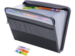 Lurelia Pasta Expansível A4, Com 13 Compartimentos, Em Pp E Papel, À Prova De Água E Fecho, Preto, Para Documentos E Escritório