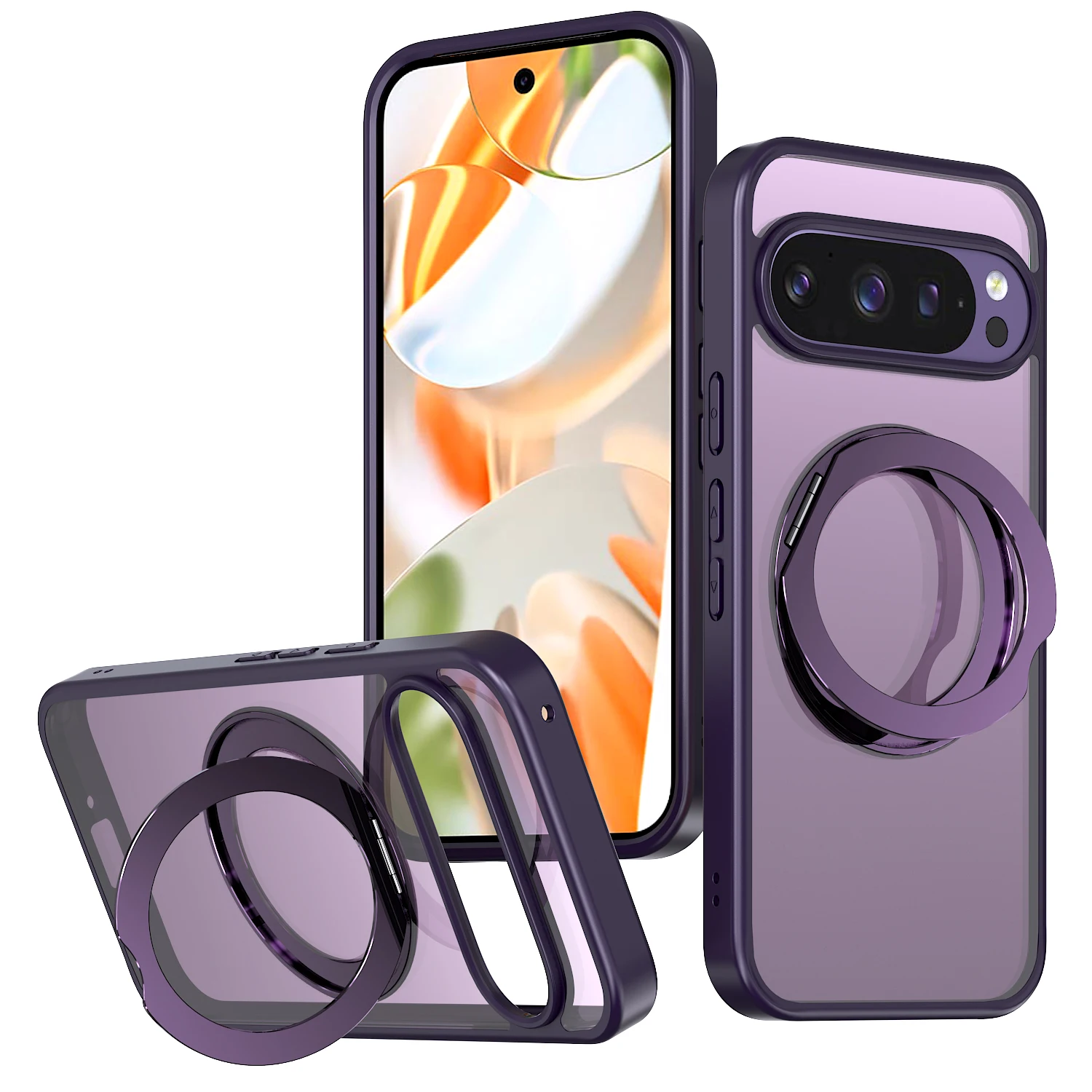 (roxo, Google Pixel 9) Capa De Celular De Luxo Transparente Fosca Com Suporte Magnético Para Carregamento, Capa Protetora À Prova De Choque