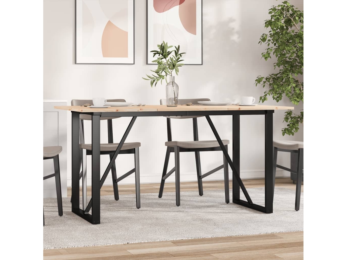 Vidaxl Mesa De Jantar Estrutura Em O 160x80x75cm Pinho E Aço