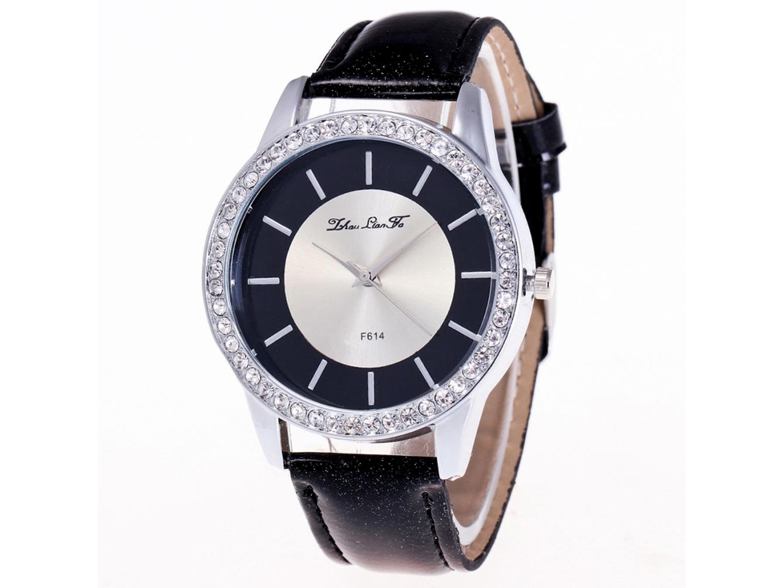 Relógio de pulso casual de quartzo para casais, com strass, para homens e mulheres (preto)