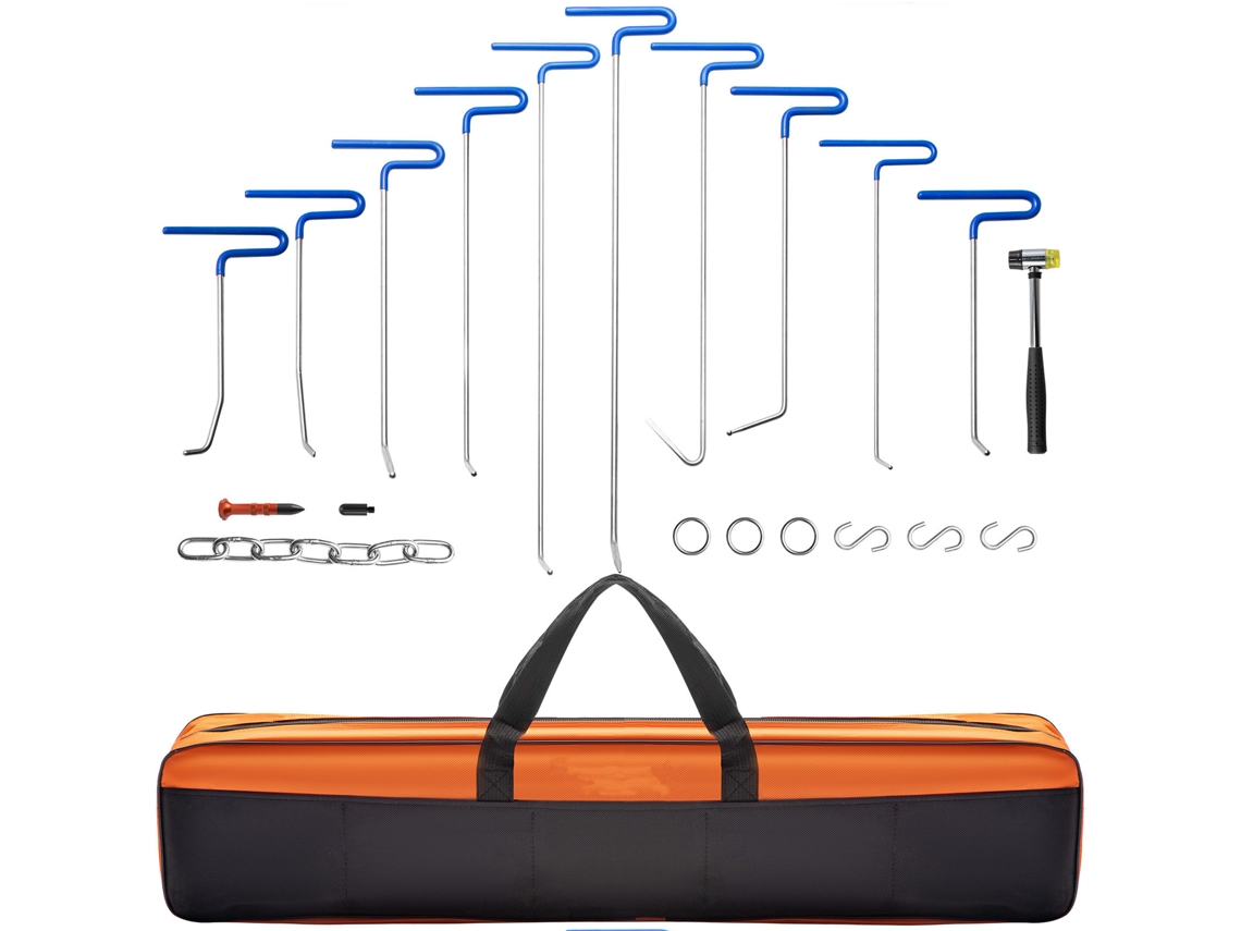 Kit de Remoção Amassados Sem Pintura 20 Peças, Varetas Carroceria Aço Inoxidável com Bolsa para Manutenção Oficina Leves