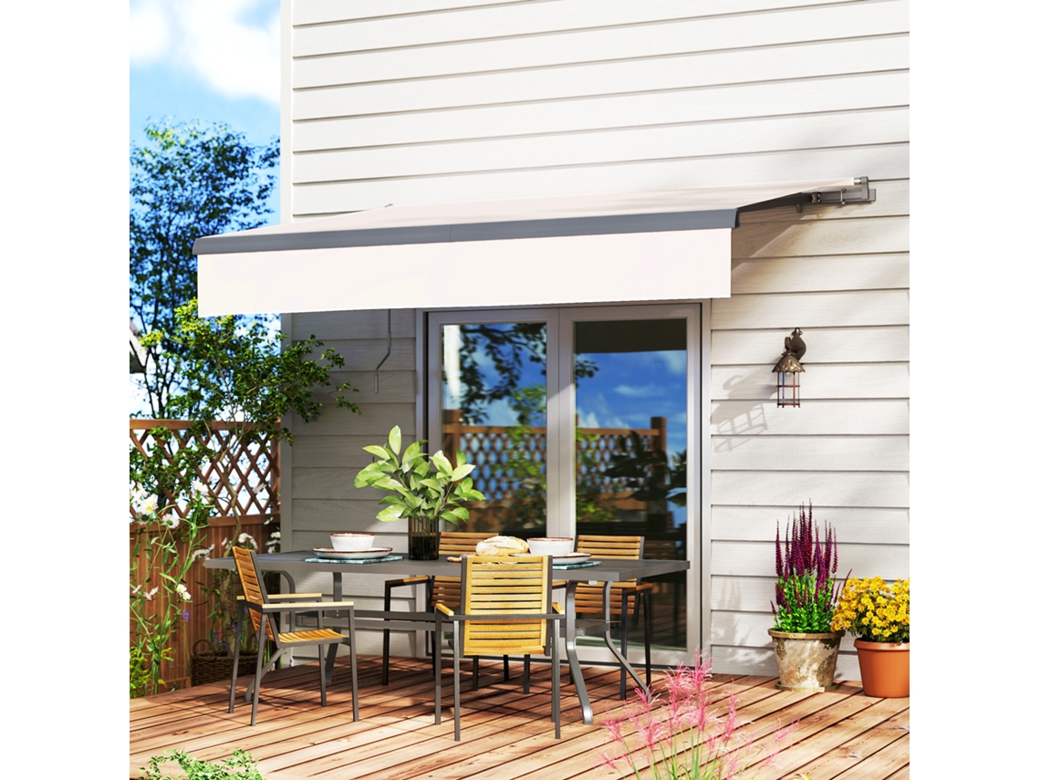 Toldo Retrátil Manual 295x200 Cm em Creme com Estrutura em Metal e Alumínio | S/MARCA