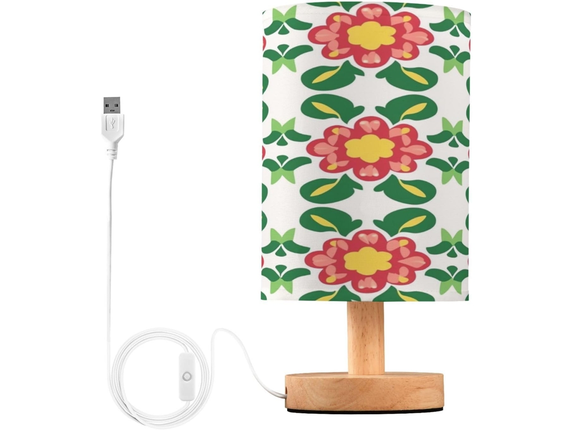 Abajur De Cabeceira Floral Para Quarto, Abajur De Cabeceira Led, Luminária De Leitura Com Portas Usb E Cúpula Tecido