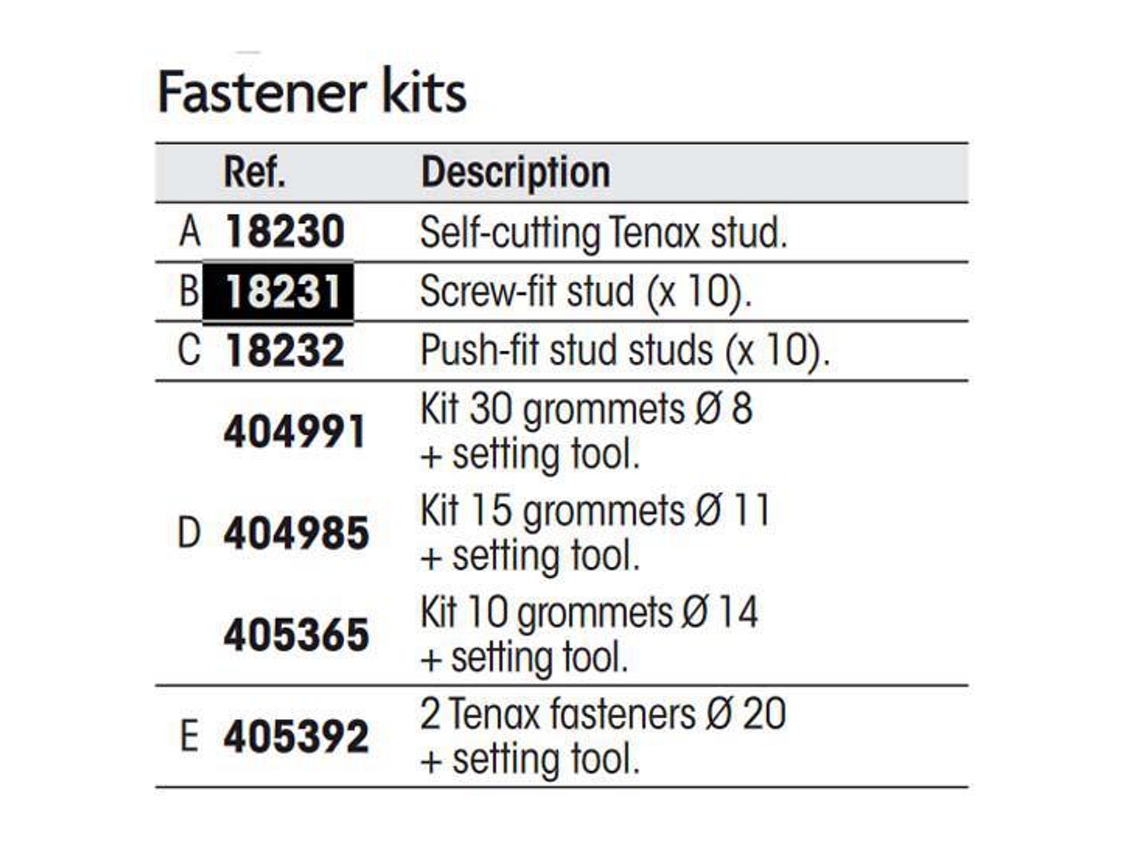 Plastimo Screw Fit Stud Fasteners Kit