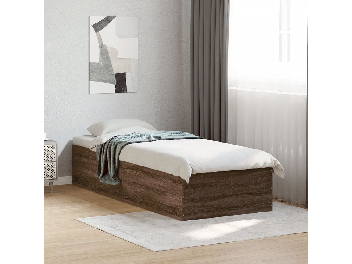 Estrutura Cama 100x200cm Derivados De Madeira Carvalho Castanho