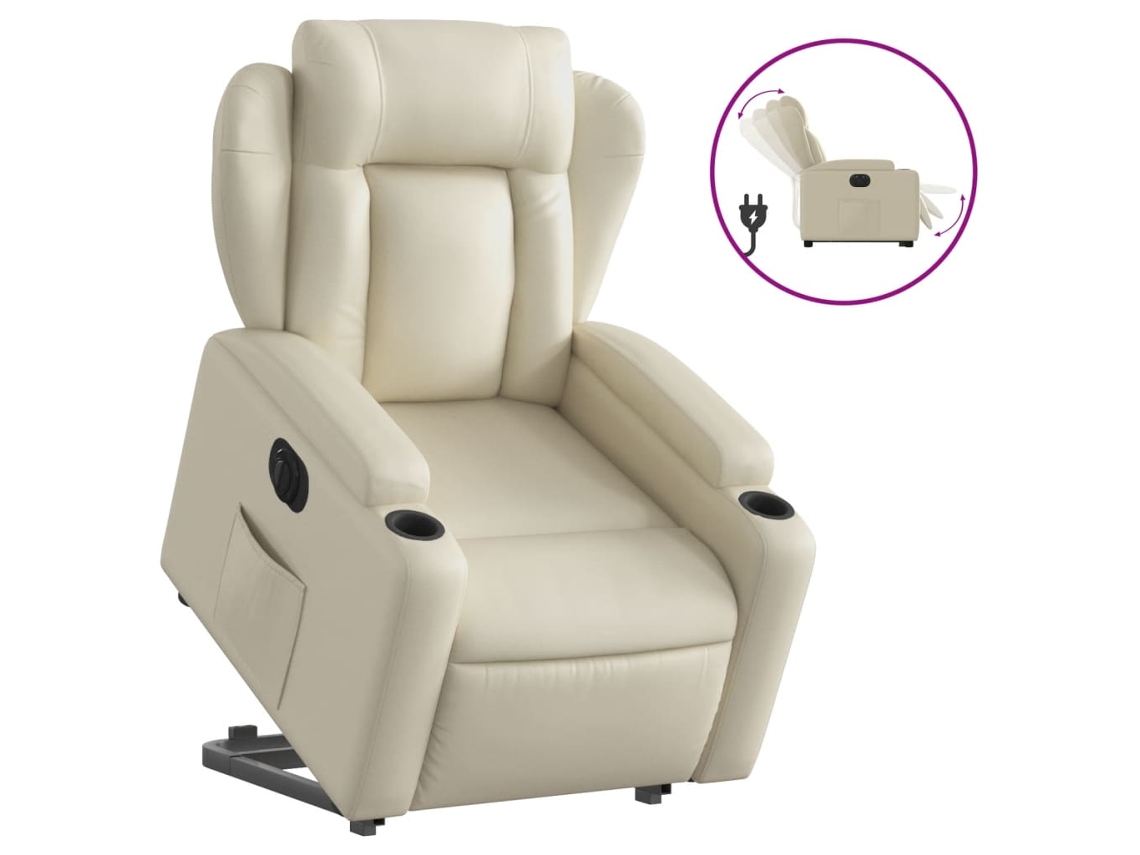 Poltrona reclinável elevatória elétrica VIDAXL couro artificial creme