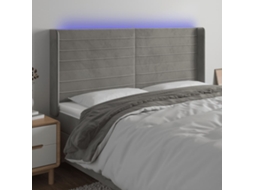 Vidaxl Cabeceira Cama C/ Luzes Led Veludo 163x16x118/128cm Cinza-claro