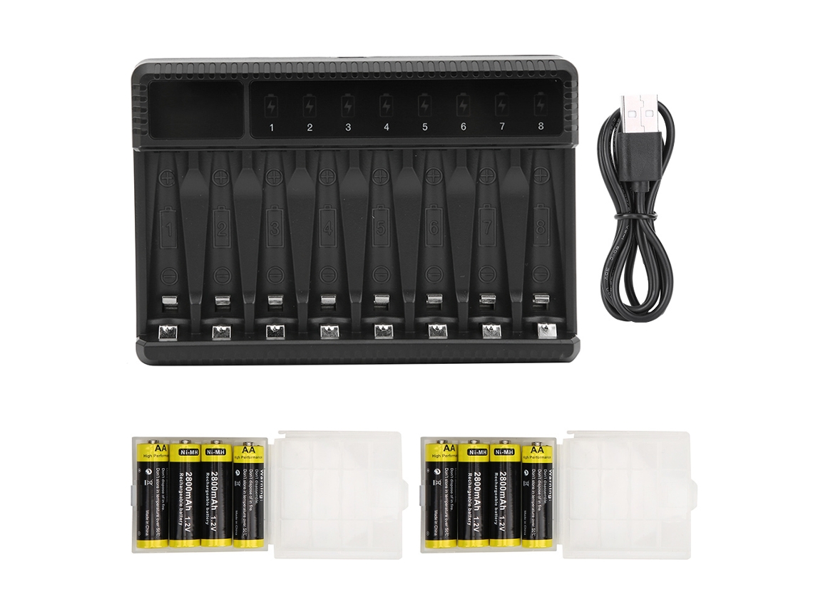 2026 cargador de Baterías com 8 Slots, Tela Lcd, para Baterías Aaa e Usb