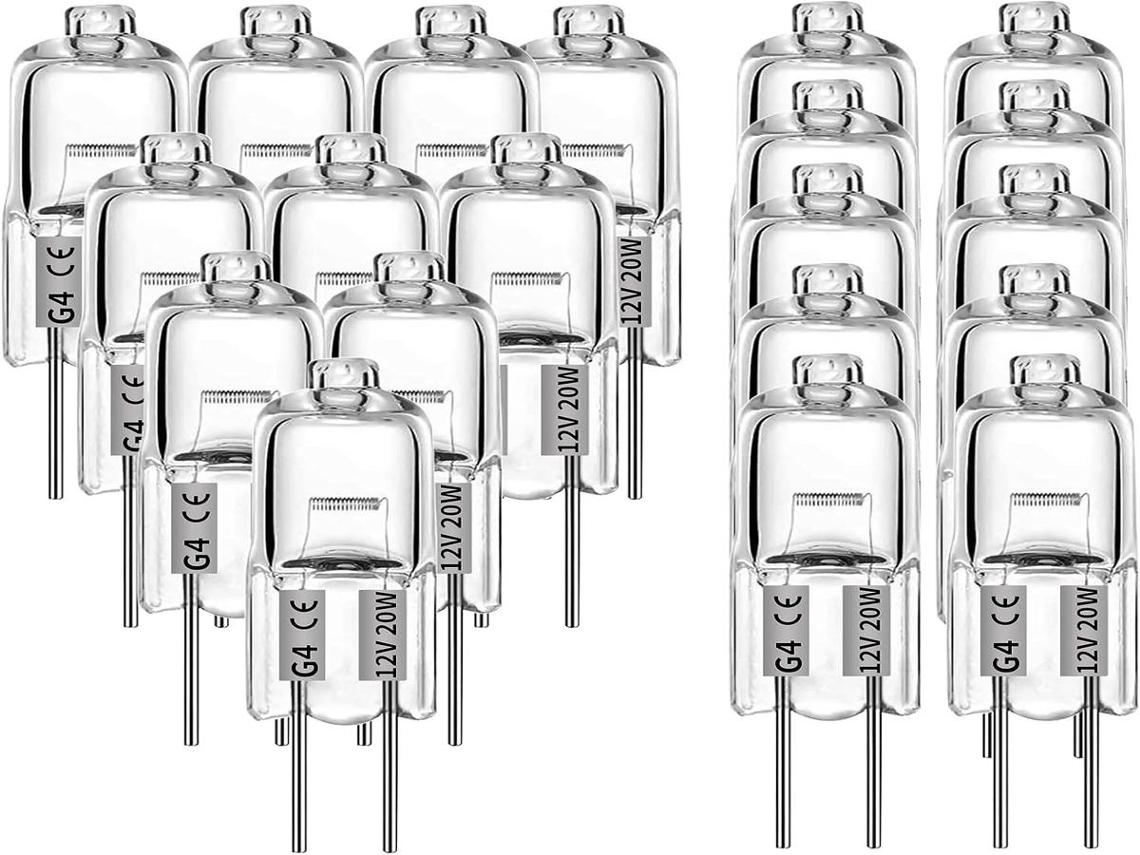 Lurelia Pack De 20 Lâmpadas Halógenas G4 20w 12v 2700k, Branca Quente, Sem Cintilação, Para Roupeiros