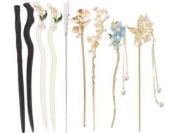 Conjunto de 9 presilhas de cabelo de metal estilo asiático com flor para presilhas de cabelo.