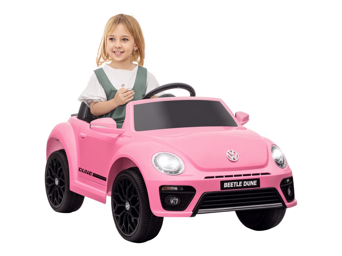 Carro Elétrico para Crianças Carro Elétrico Infantil Volkswagen Beetle com Bateria 12v Faróis Buzina e Música 97x56,5x46 Cm Rosa pt