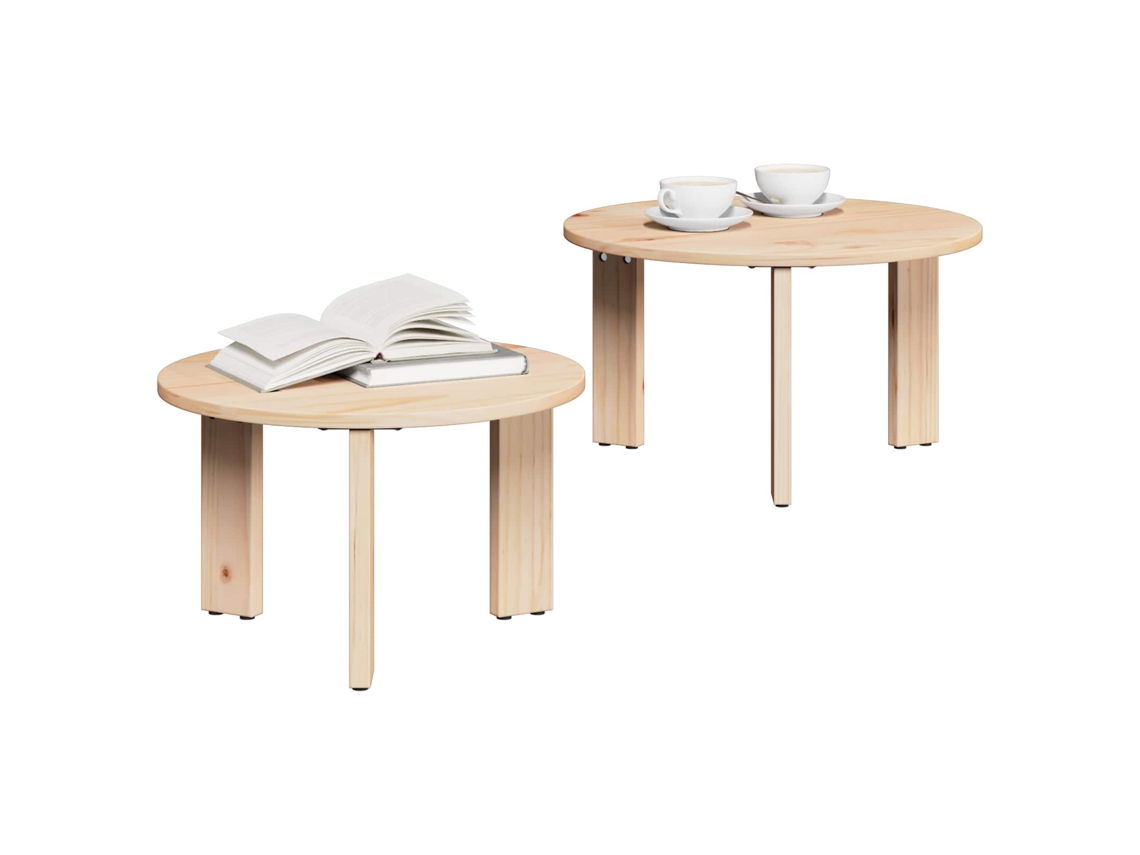 Mesa de Centro 2 Pcs Natural Madeira de Pinho Maciça MAISON EXCLUSIVE