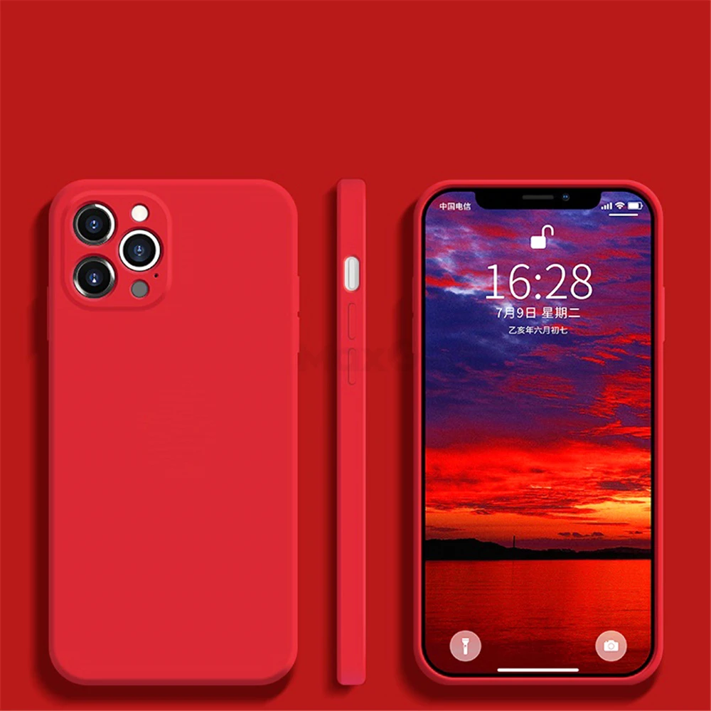 Funda Cuadrada De Silicona Líquida Para Iphone Xr (rojo), Resistente A Los Golpes.