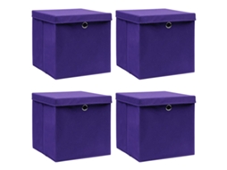 Vidaxl Caixas De Arrumação Com Tampas 4 Pcs 28x28x28 Cm Roxo