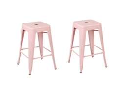 Conjunto de 2 bancos de bar BELIANI Cabrillo de Aço Rosa 42x42x60