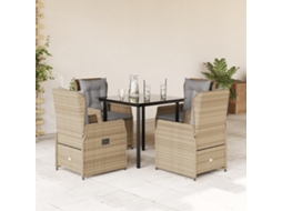 Vidaxl 5 Pcs Conjunto de Jantar P/ Jardim com Almofadões Vime Pe Bege