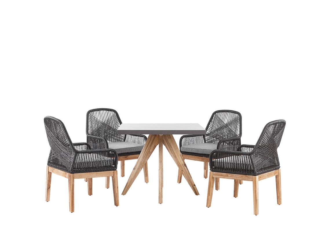 Conjunto De Refeição De Jardim Com Cadeiras Beliani Olbia De Cimento Com Fibra Preto 90x90x76