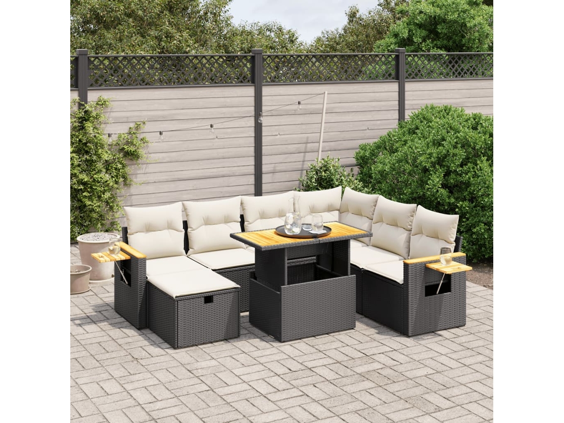 Vidaxl 8 Pcs Conjunto Sofás De Jardim Com Almofadões Vime Pe Preto