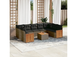 10 Pcs Conjunto Sofás De Jardim C/ Almofadões Vime Pe Cinza Dkd Home Decor