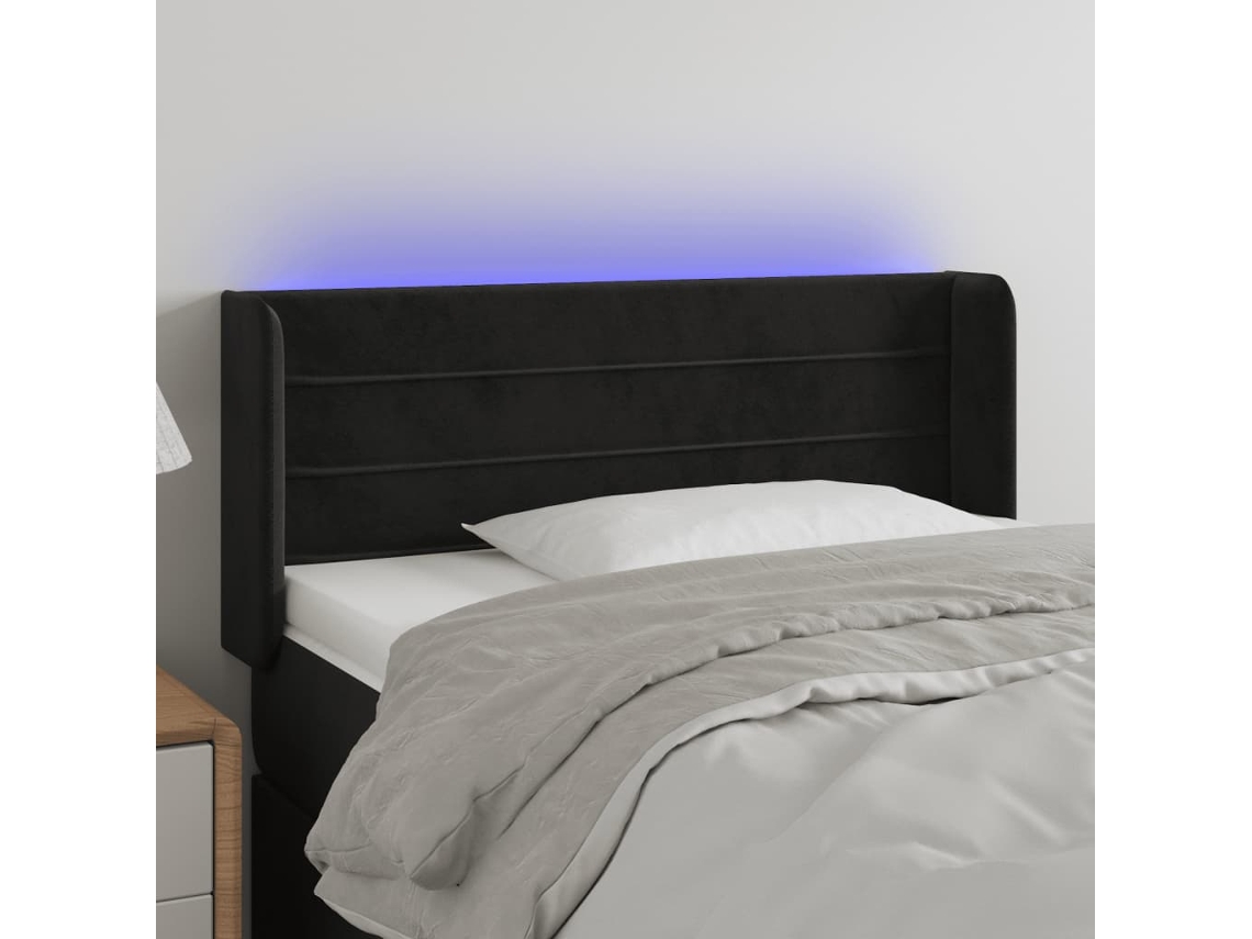 Vidaxl Cabeceira De Cama C/ Luzes Led Veludo 83x16x78/88 Cm Preto