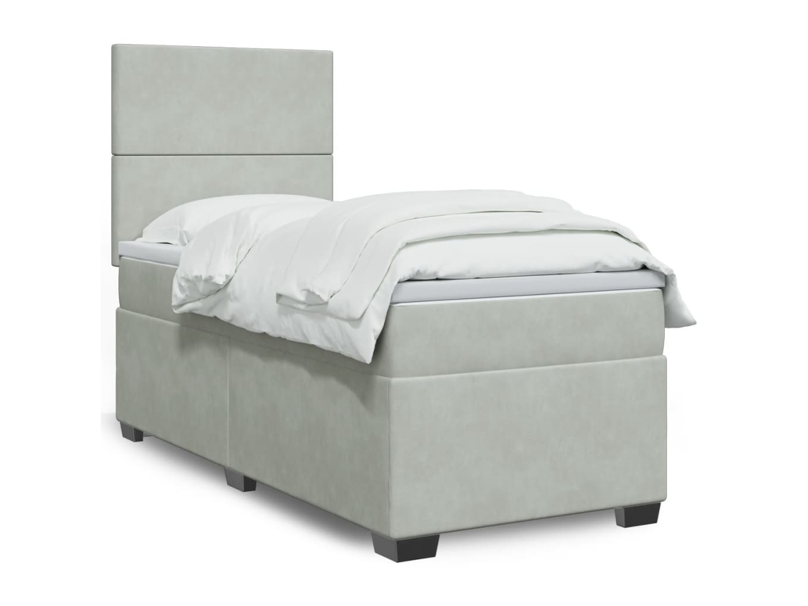 Cama Com Molas/colchão 80x200 Cm Veludo Cinza-claro