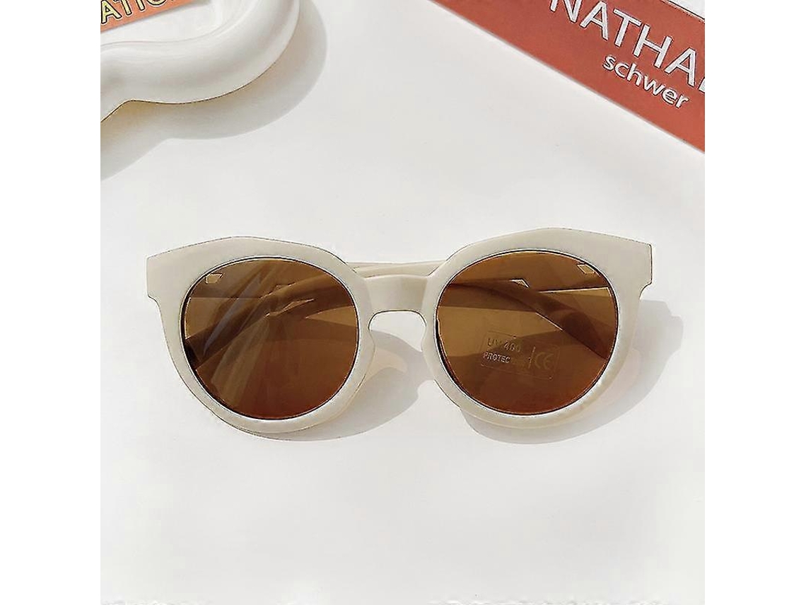 Óculos De Sol Redondos Foscos Vintage Para Crianças, Proteção Solar Para Áreas Externas, Acrílico Uv400, Óculos De Sol Da Moda Infantil, Bege A