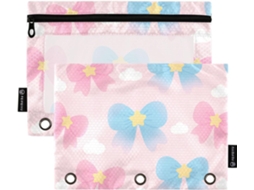 Caderno De Desenho Animado Com Fita Rosa E Azul, Janela Grande, Capa Transparente Resistente, 3 Argolas Guardar