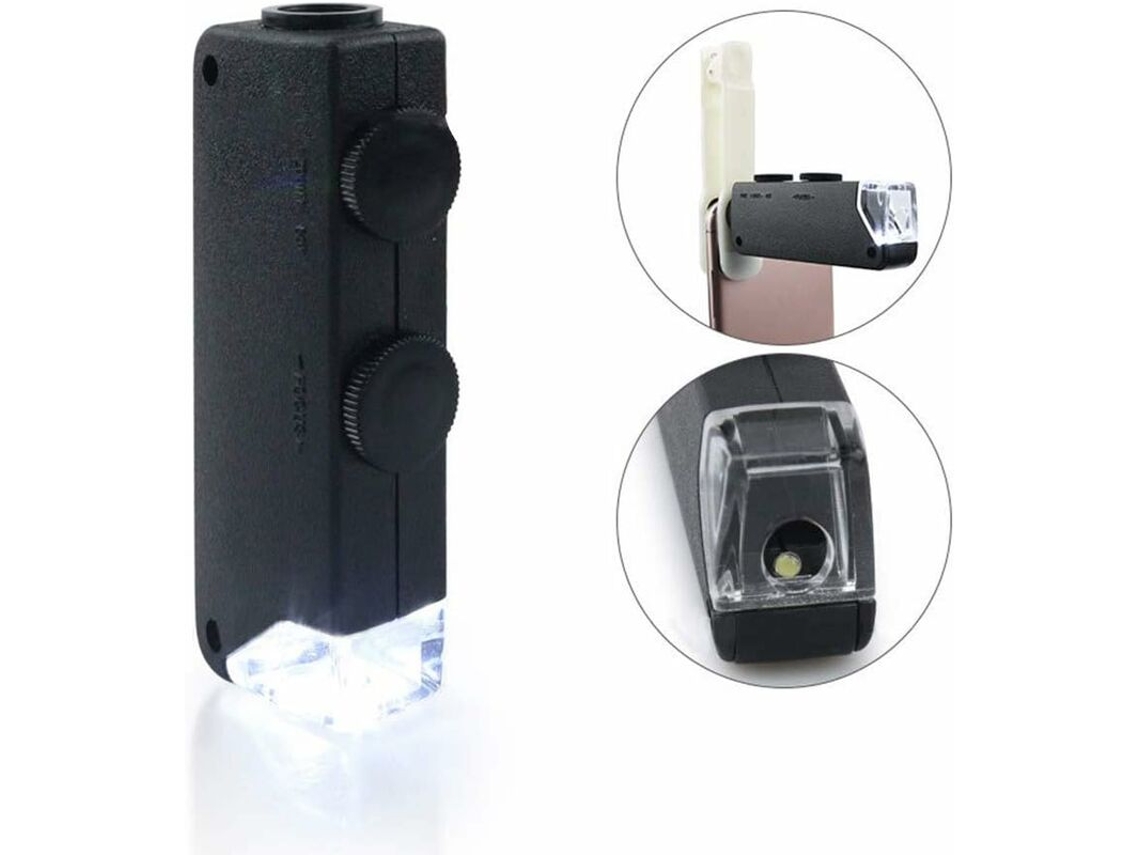 Microscópio de Bolso Led com Lente Aumento 60x a 100x BRILVIBERA