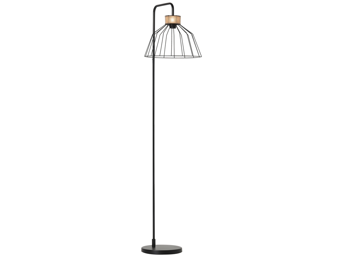 Luminária Chão Metal C/ Rattan, Casa/escritório/restaurante/café, 44x34x154cm, Preta