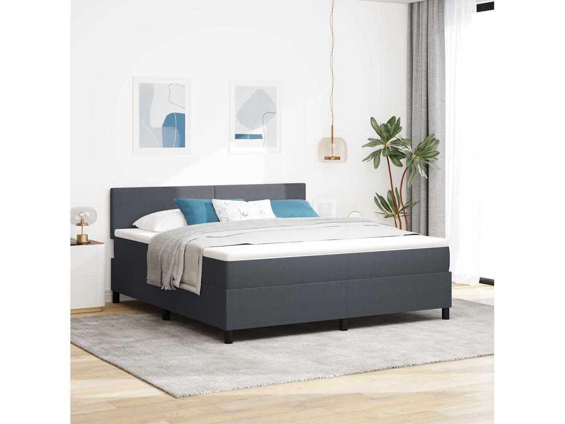 Vidaxl Cama Box Spring Led Cinza Escuro E Branco 180 X 200 Cm