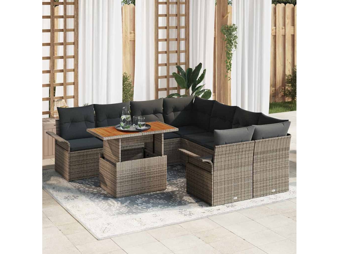 Vidaxl Conjunto De Sofá De Jardim Com Almofada Manual Cinzeto