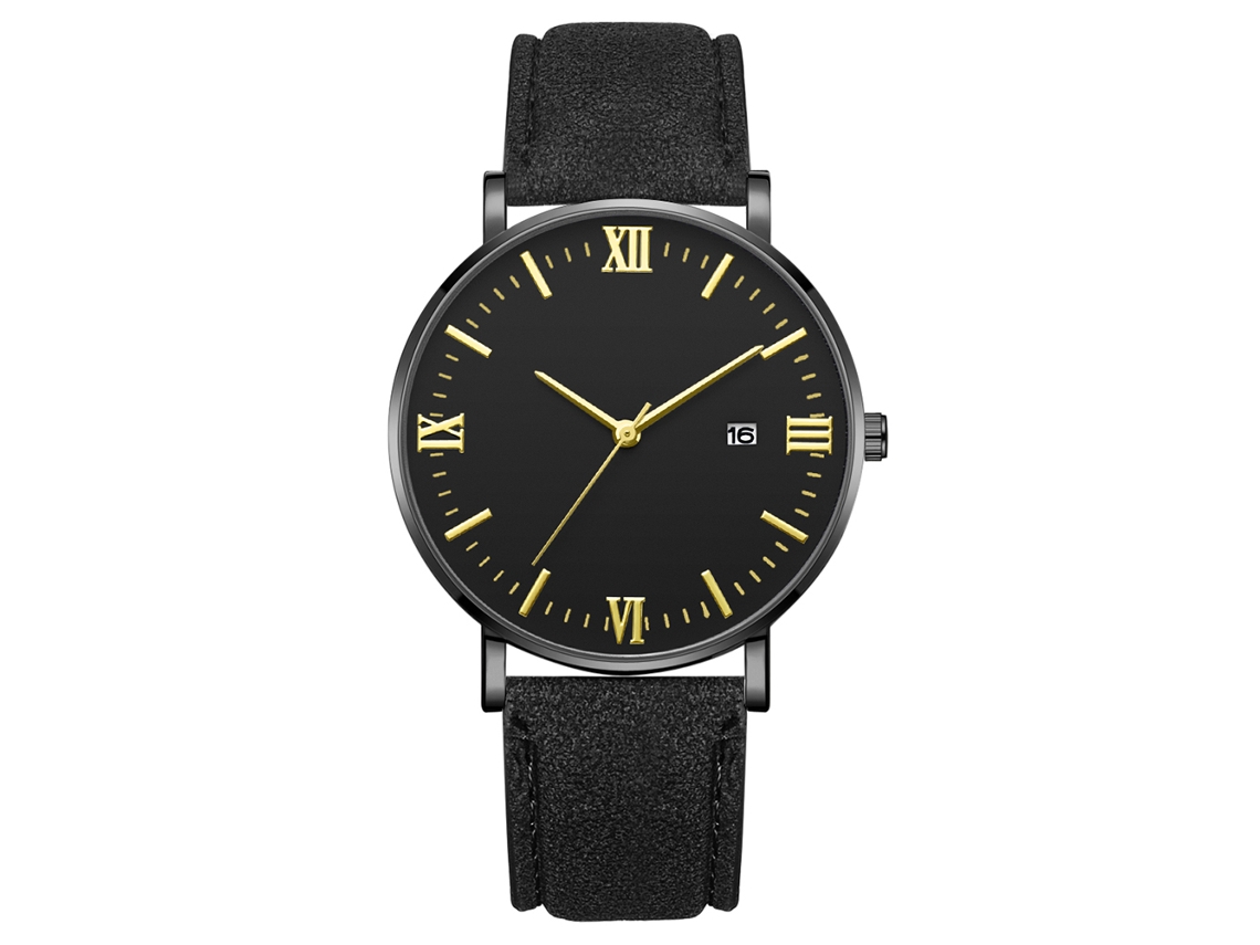 Relógio de quartzo com pulseira de couro, estilo simples e elegante para decoração.