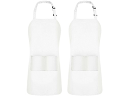2026 delantal de Cozinha Ajustável Linjou Resistente À Água e Óleo com Bolsos Branco (pacote de 2)