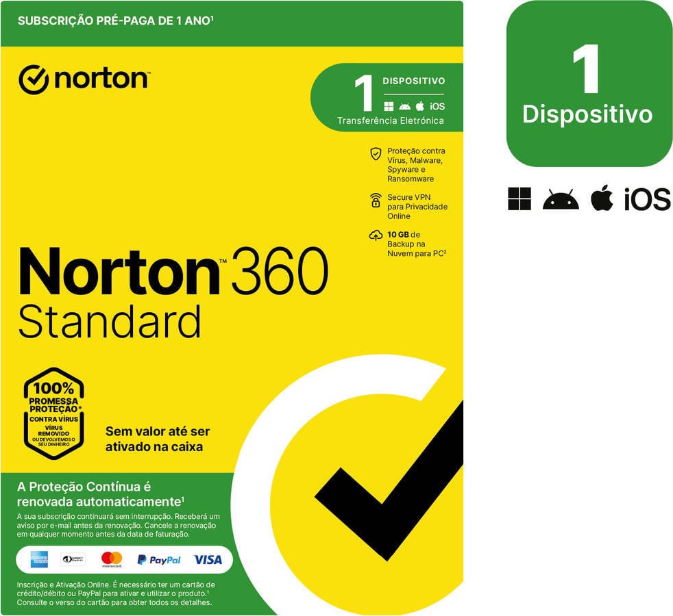 Software NORTON 360 Standard ESD 10GB (1 Dispositivo - 1 Ano - Smartphone, PC e Tablet - Formato Digital)