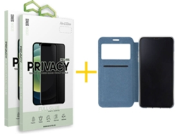 Capa + 2 Películas de Vidro Anti-Spy iPhone 13 Pro Max SKYHE Gandy Flip Cover Azul