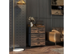 Kommode, Sideboard, 4 Stoffschubladen, Industrial Design, 60x29x85cm, Braun/schwarz