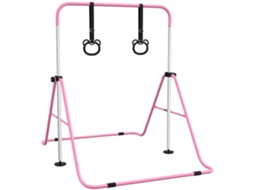 Barra De Ginástica Para Crianças Com Altura Ajustável Em 5 Níveis E Anéis De Treino De Dobrável 148x105x88-128 Cm Rosa
