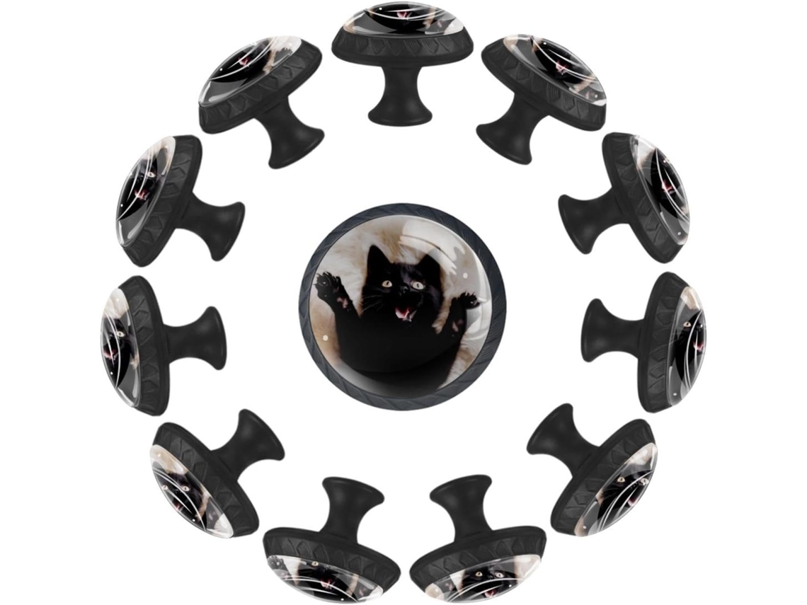 Puxadores Redondos Para Armários De Cozinha, Puxadores Para Gavetas De Cômoda, 12 Peças, Gatinho Preto, Puxadores Para