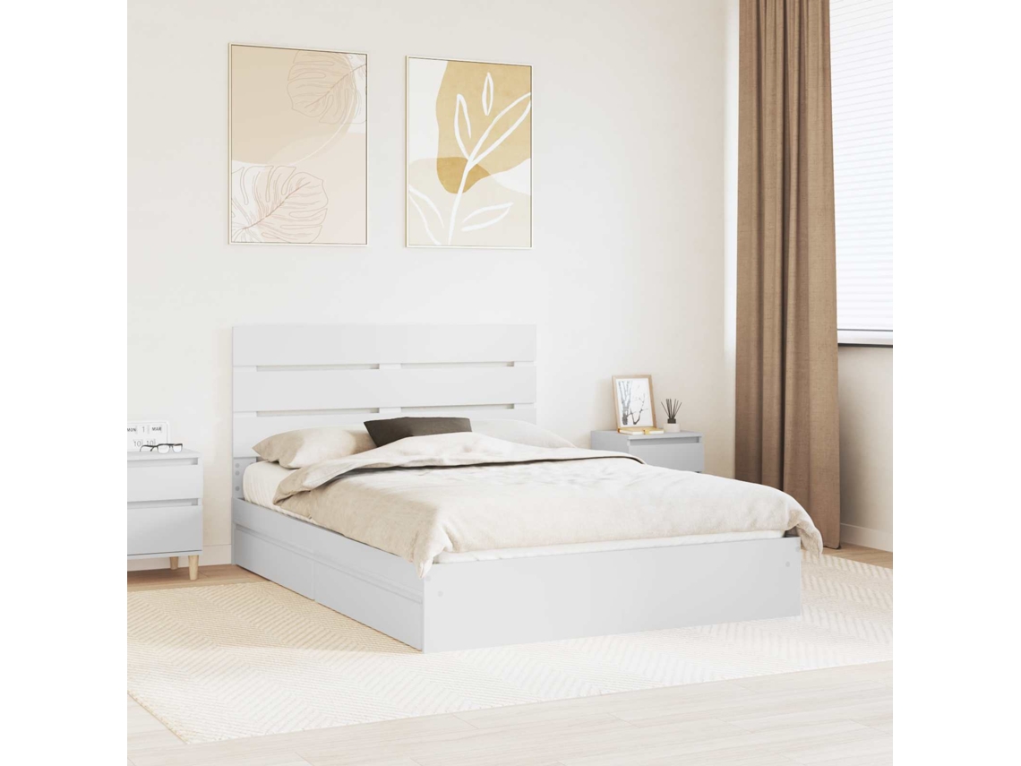 Vidaxl Cama Com Armazenamento Branco 140 X 190 Cm Madeira Processada