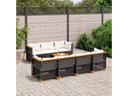 Vidaxl 8 Pcs Conjunto Sofás De Jardim Com Almofadões Vime Pe Preto