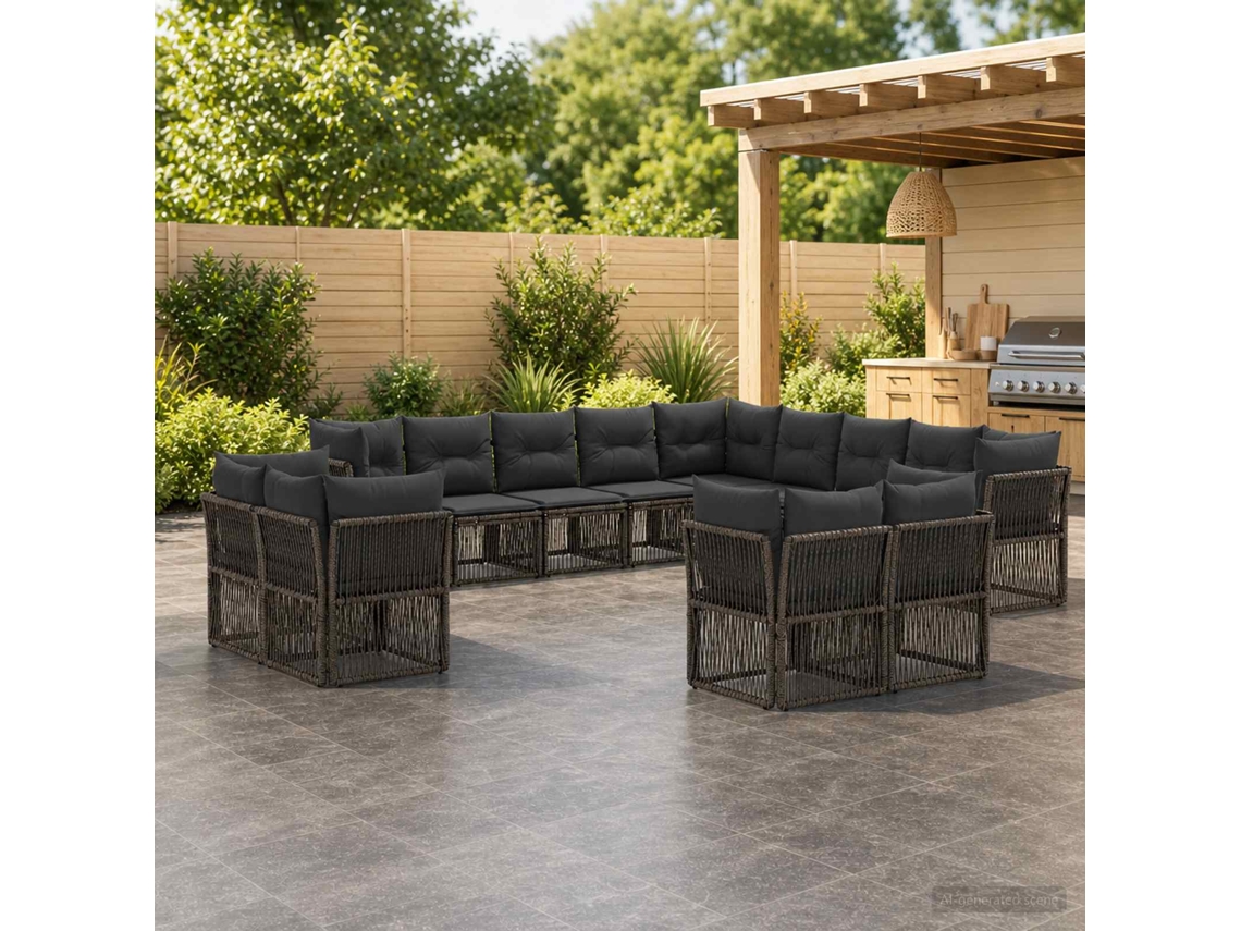 Vidaxl Conjunto De Sofá De Jardim 13 Unid. Cinzento Vime Pe